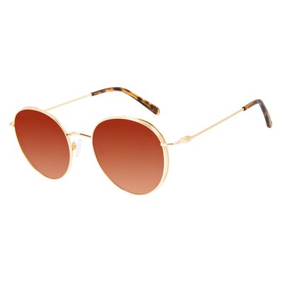 Óculos de Sol Feminino Chilli Beans Redondo Banhado A Ouro Dourado Flap