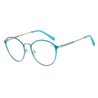 Armação Para Óculos de Grau Feminino Street Sports Raquete Banhado A Ouro Azul Claro