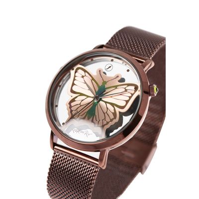 Relógio Analógico Feminino Rock In Rio Borboleta Marrom