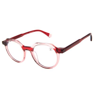 Armação Para Óculos de Grau Unissex Premium Redondo Facetado Vermelho