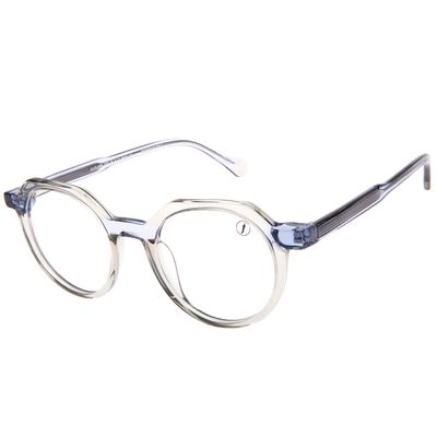 Armação Para Óculos de Grau Unissex Premium Redondo Facetado Azul Claro