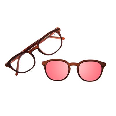 Armação Para Óculos de Grau Masculino Ótica Chilli Beans Multi Redondo Polarizado Marrom Claro