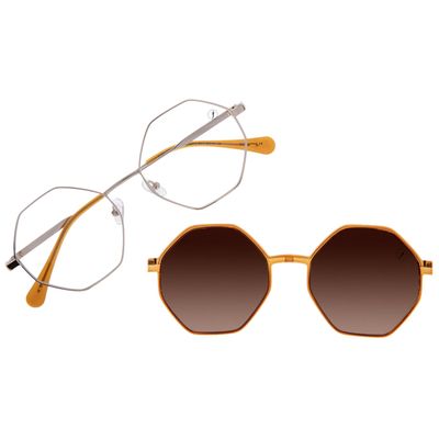 Armação Para Óculos De Grau Feminino Chilli Beans Hexagonal Multi Dourado