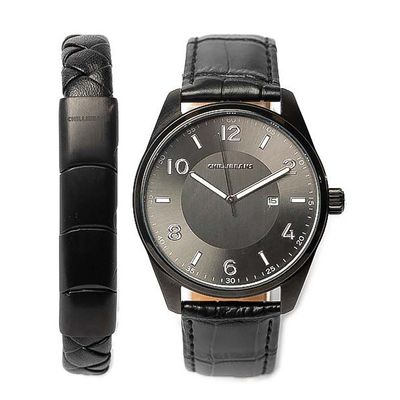 Kit Relógio Analógico Com pulseira Masculino Chilli Beans Couro Preto