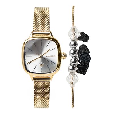 Kit Relógio Analógico Com Pulseira Feminino Marília Mendonça Dourado