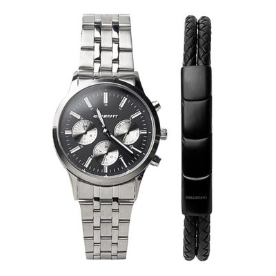 Kit Relógio Analógico Com pulseira Masculino Chilli Beans Multifunção Metal Prata