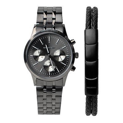 Kit Relógio Analógico Com Pulseira Masculino Chilli Beans Multifunção Metal Preto