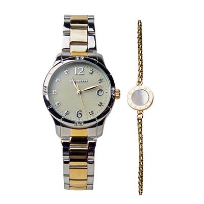 Kit Relógio Analógico Com Pulseira Feminino Chilli Beans Metal Prata Dourado