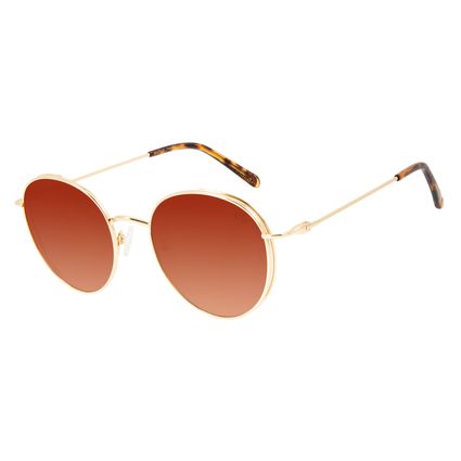 Óculos de Sol Feminino Chilli Beans Redondo Banhado A Ouro Dourado Flap OC.MT.2827-2021