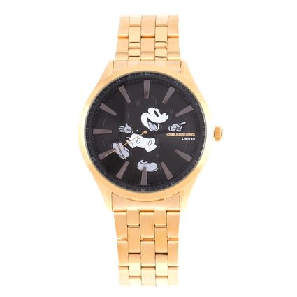 Relógio Analógico Masculino Disney Mickey Mouse Mãozinha Metal Dourado RE.MT.1189-0121