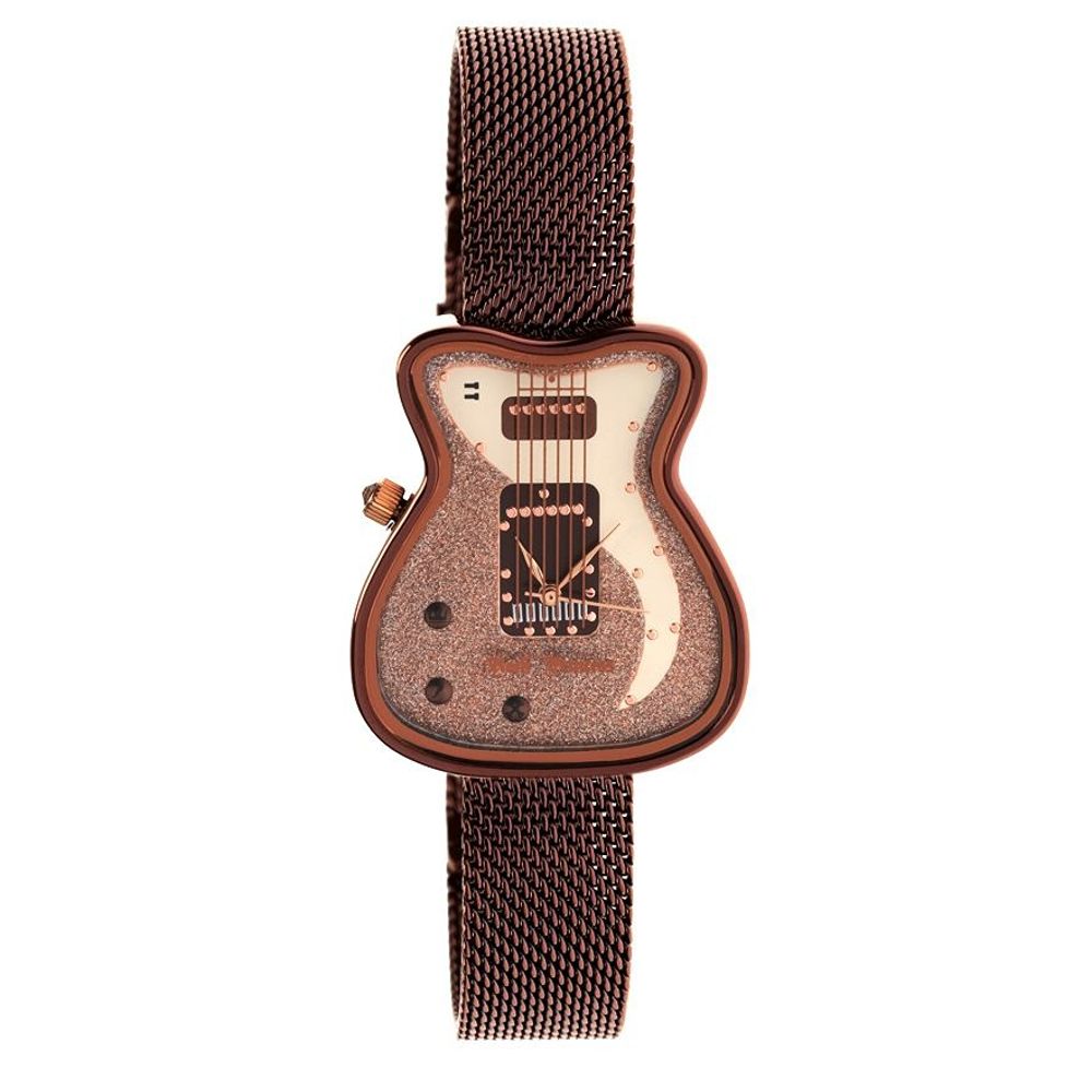 Relógio Analógico Feminino Time To Rock 2 Guitarra Glitter Marrom RE.MT.1554-9502