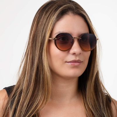 Óculos de Sol Feminino Marília Mendonça Redondo Degradê Marrom